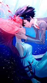 Intimate Underwater Embrace of Zero Two and Hiro in Darling in the Franxx