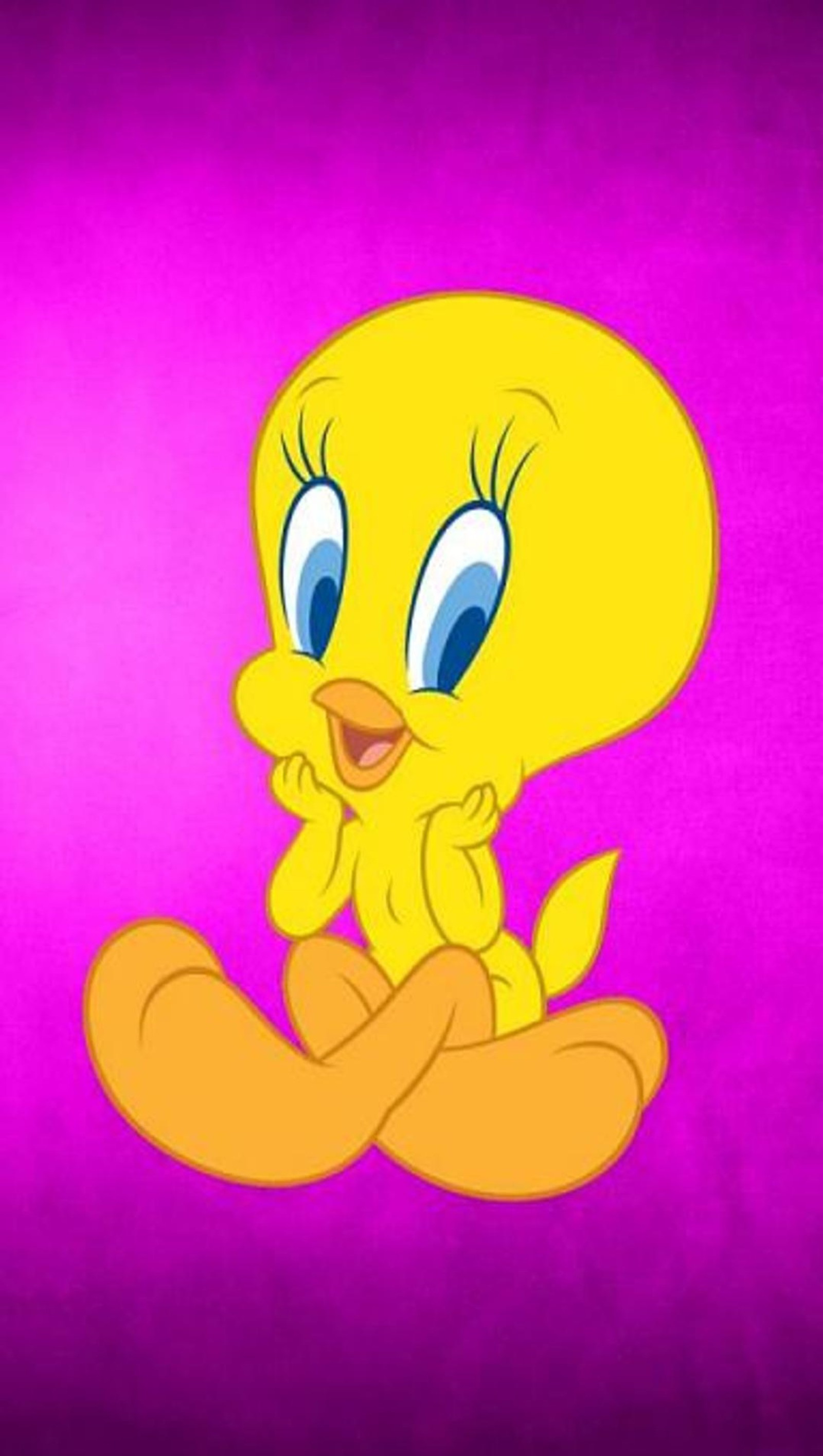 Un primer plano de un pájaro de dibujos animados sentado sobre una superficie rosa (dibujos animados, rosa, tweety)