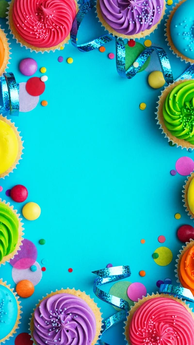 Colorful Cupcakes and Festive Decorations for a Joyous Celebration