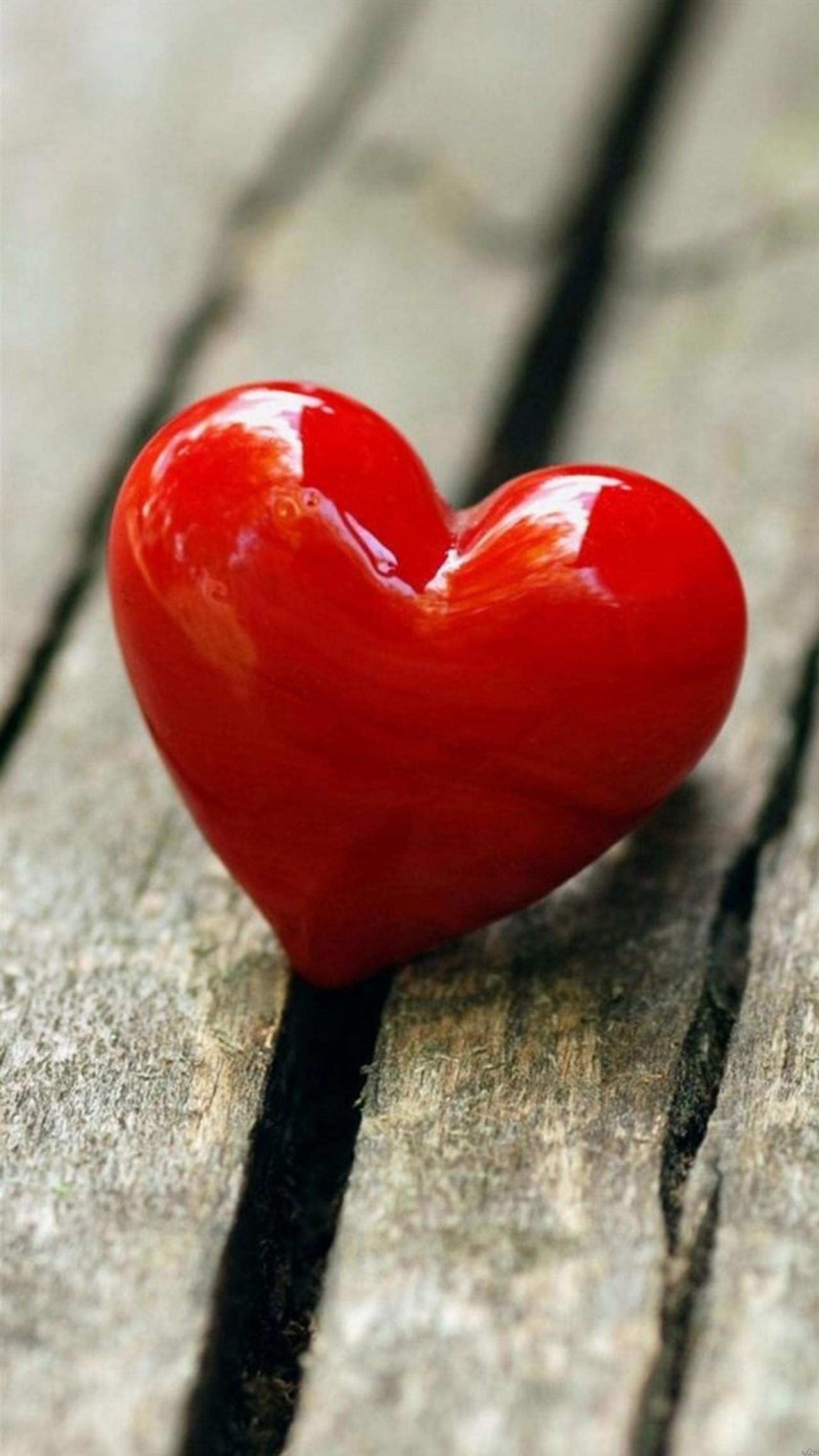 Un cœur rouge posé sur une table en bois (beau, amour, papier peint)