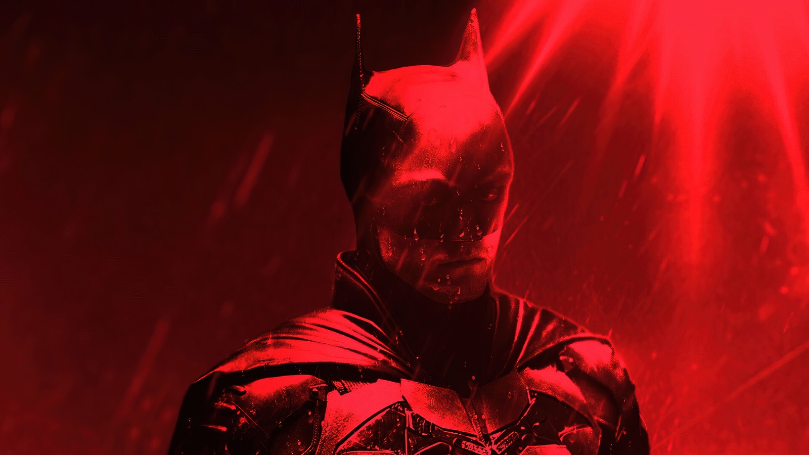 Batman em uma luz vermelha com fundo vermelho (batman 2022, the batman 2022, batman, filme)