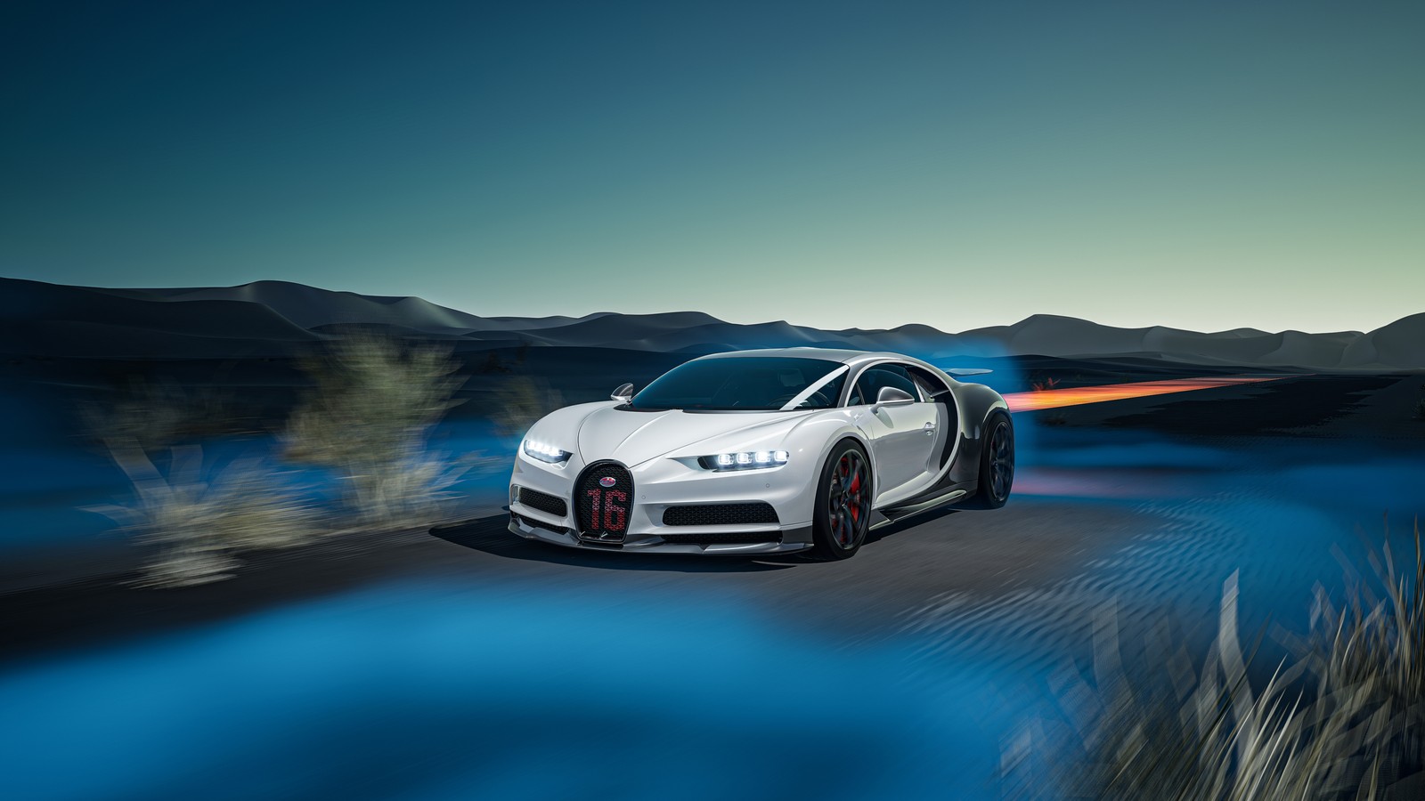 Скачать обои bugatti chiron, эстетика, cgi, на улице, машины