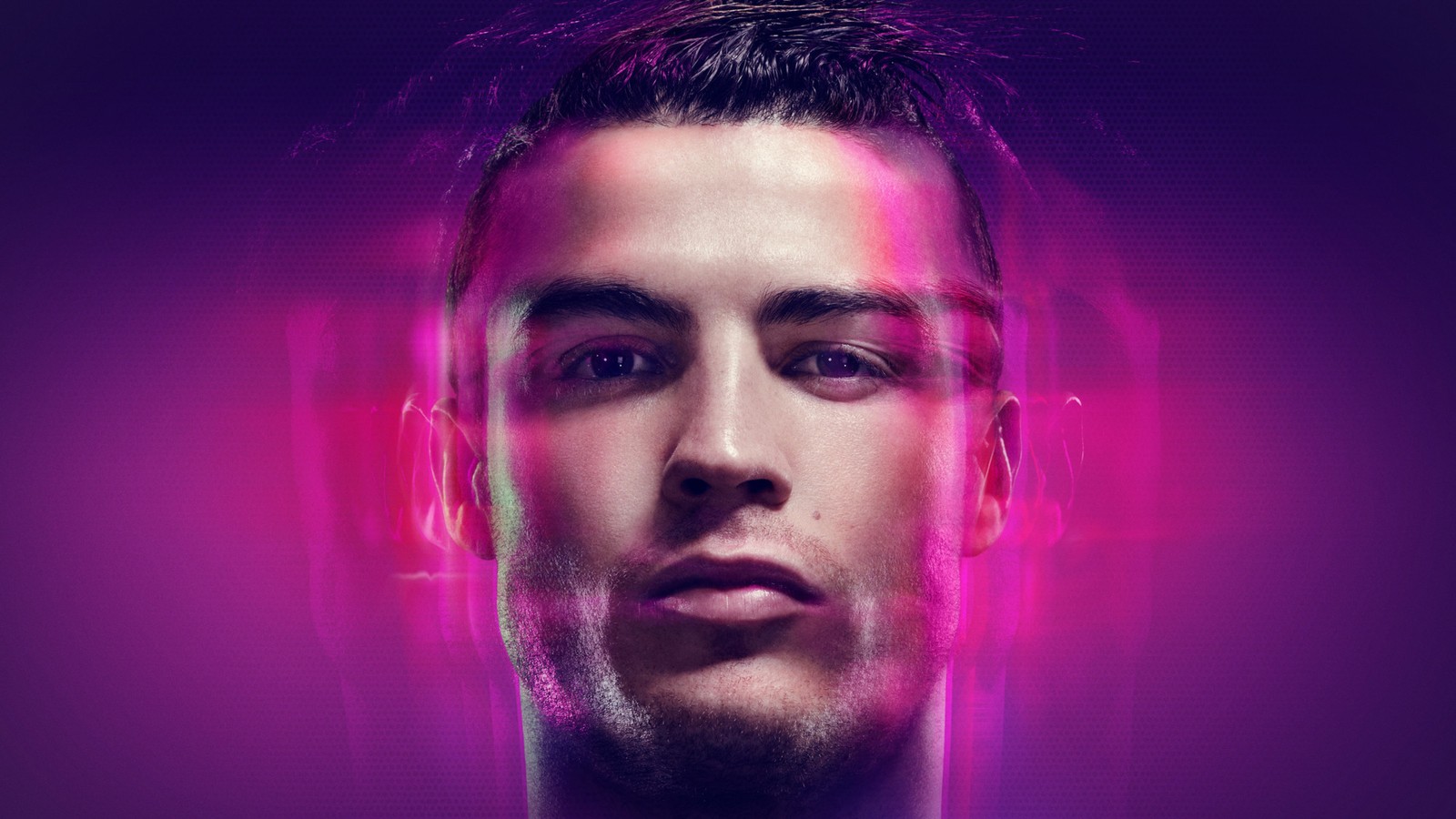 Imagen de un hombre con luz de neón rosa (cristiano ronaldo, neón, futbolista portugués, fondo rosa, deportes)