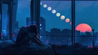 digital art, alone, girls, city, night wallpaper