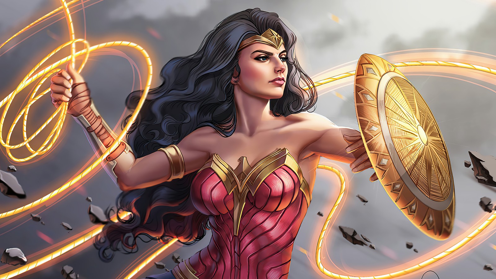 Wonder wonder woman with a sword and shield in her hand (wonder woman, dc, comics, superhero, super hero)