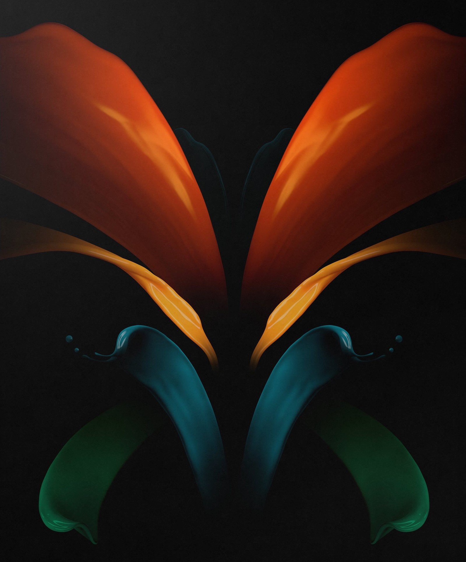 Peinture d'un papillon avec des ailes orange et vertes sur fond noir (samsung galaxy, samsung, samsung galaxy z fold 2, smartphone pliable, smartphone)