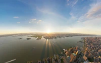 Amanhecer sobre uma paisagem urbana: vista aérea do horizonte e das nuvens