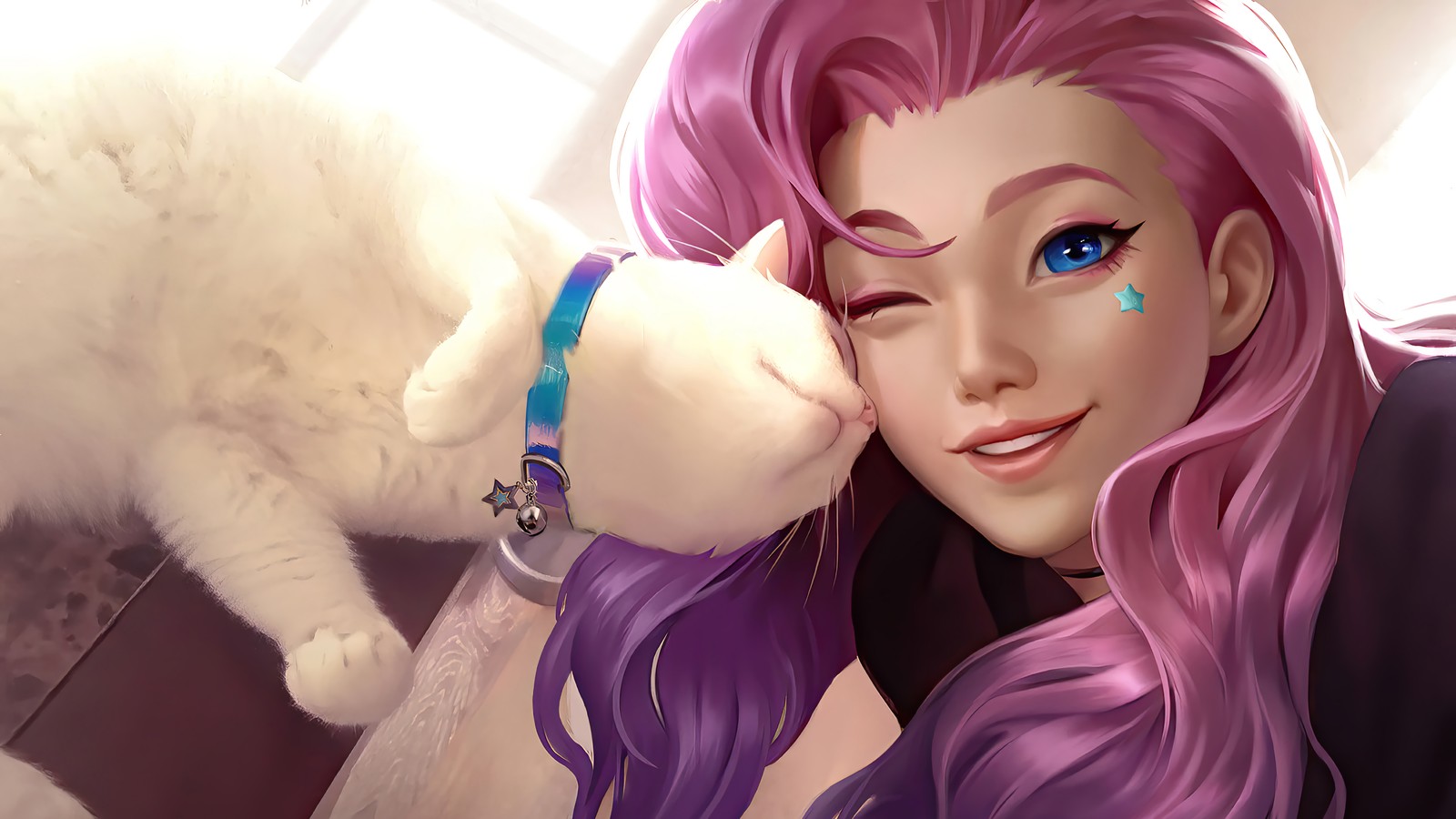 seraphine, cat, lol, league of legends, video game wallpaper