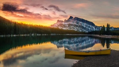 озеро два джека, национальный парк банфф, banff national park, альберта, канада