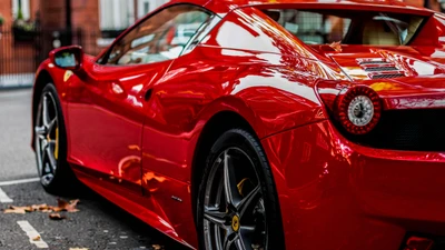 Elegante carro esportivo vermelho Ferrari 458 com acabamento brilhante