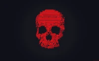 Ilustración de calavera en arte glitch en rojo