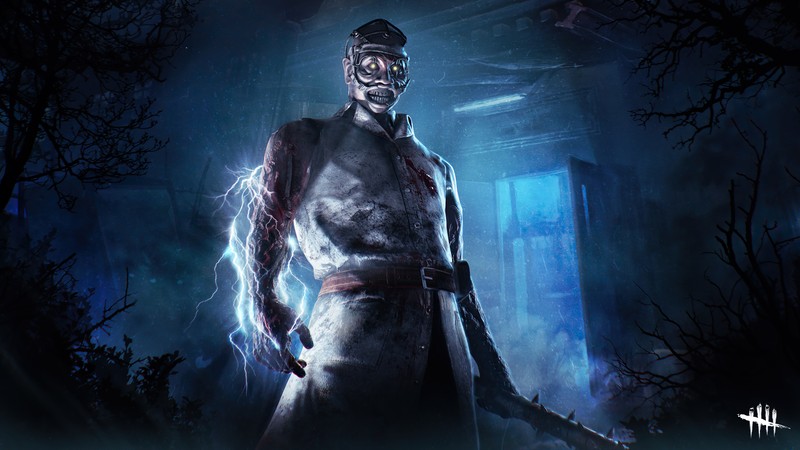 Мужчина в белом халате держит нож в темном лесу (dead by daylight, видеоигра, доктор, герман картер)