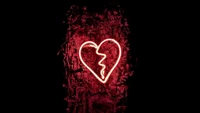 Glowing Broken Heart Neon Sign on a Dark Background