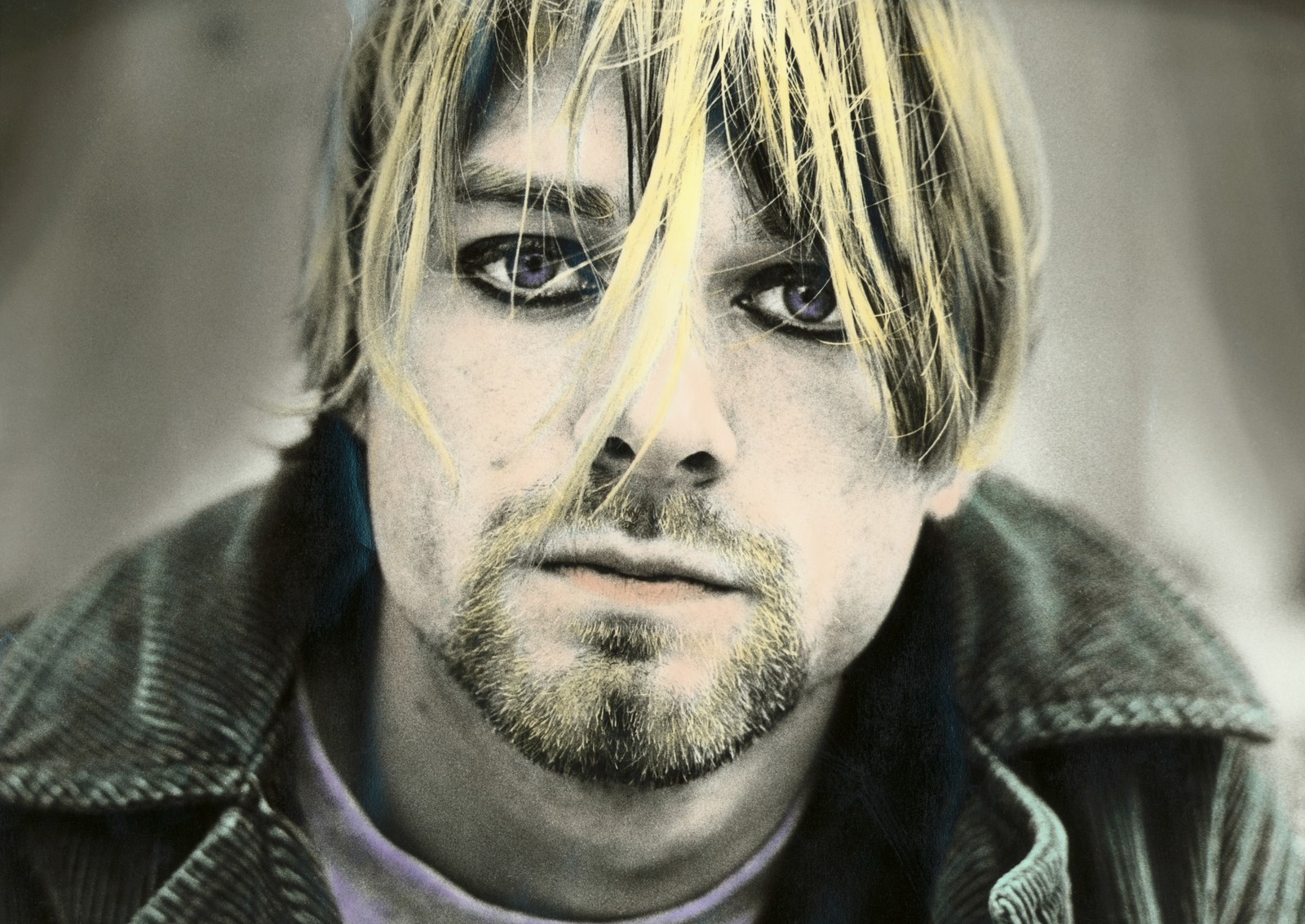 Ein blondhaariger mann mit blauen augen und einem bart starrt in die kamera (nirvana, gesichtsbehaarung, augen, mensch, seattle)