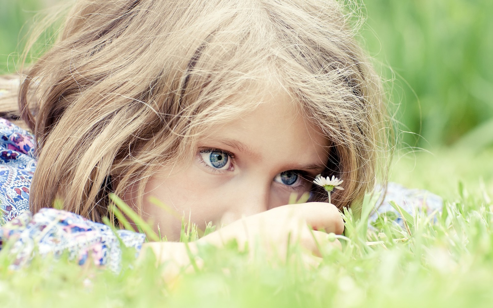 face, blond, grass, eye, child wallpaper