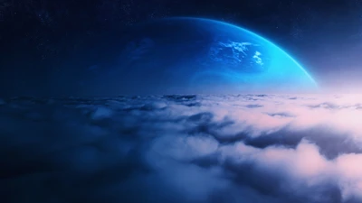 Majestic Blue Planet Above Ethereal Clouds in Space