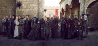 Personagens principais de Game of Thrones em um cenário medieval histórico