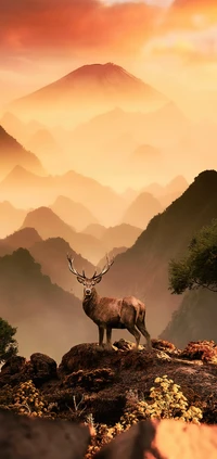 Majestic Fawn Amidst Highland Mountains at Dusk