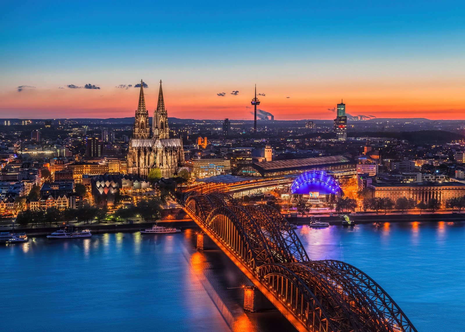 Скачать обои кельнский собор, германия, hohenzollern bridge, кёльн, закат