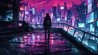 Neonreflexionen in einer Cyberpunk-Stadtlandschaft