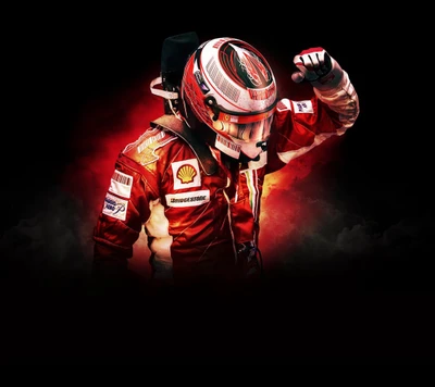 Kimi Räikkönen celebrando con equipo de Ferrari F1