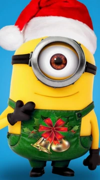 Cheerful Minion in a Santa Hat Celebrating Christmas