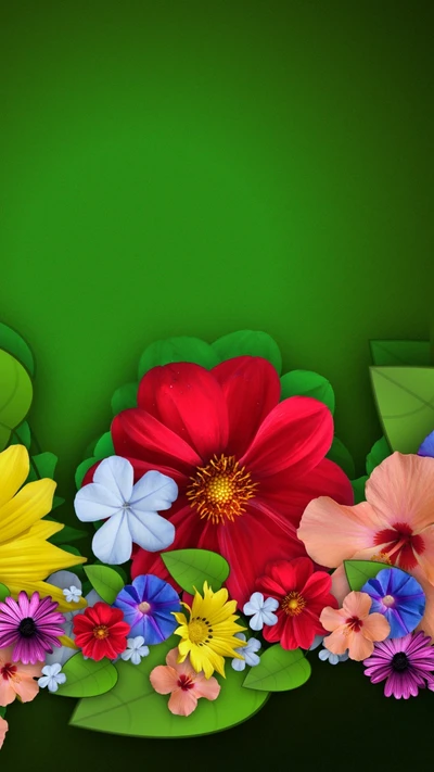 colorful, flowers, green