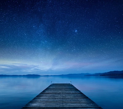 lago, noche, cielo, estrella, agua