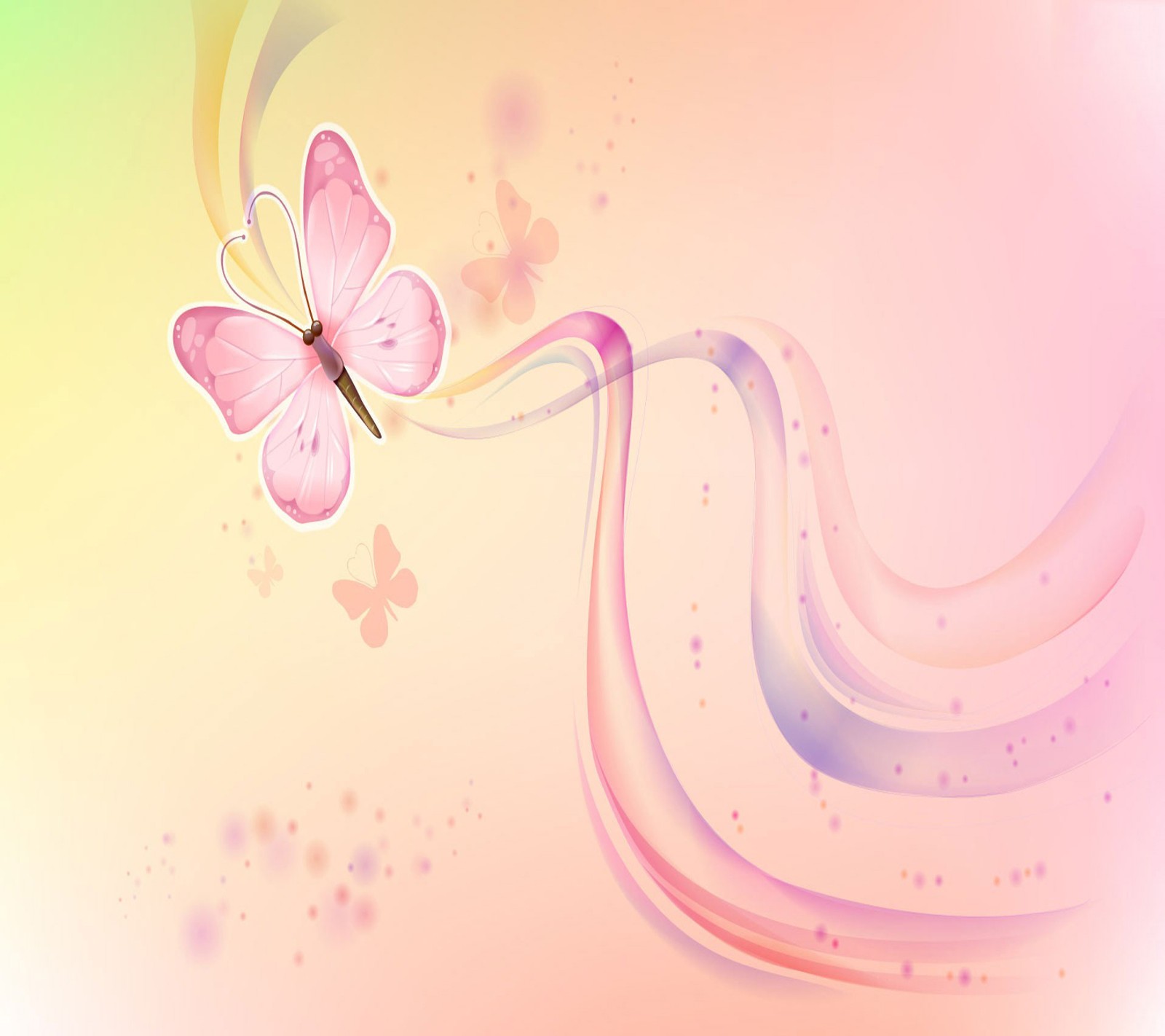 There is a pink butterfly flying over a pink wave (butterfly, wallpaper)