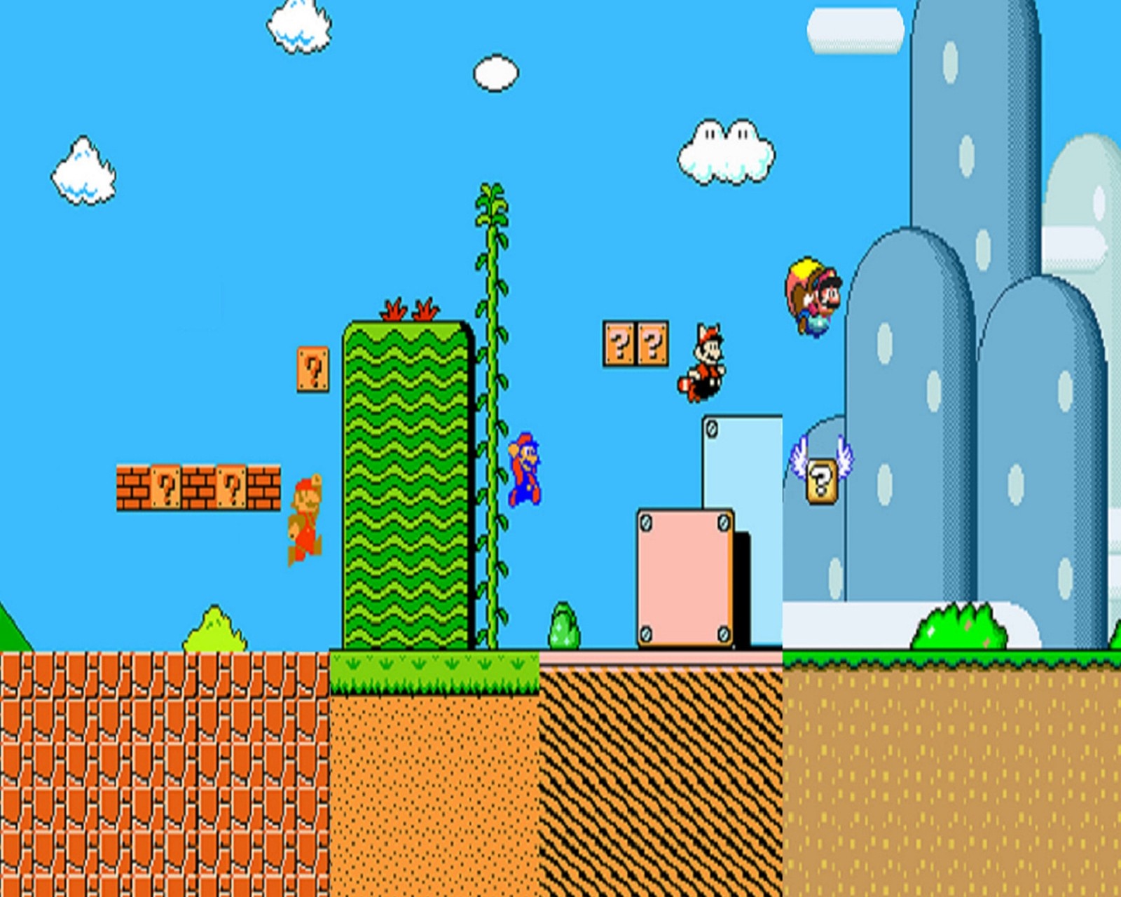 Captura de tela de um videogame com tema mario bros (mario, n64, nes, snes, super)