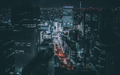 Impresionante paisaje urbano nocturno de un horizonte metropolitano