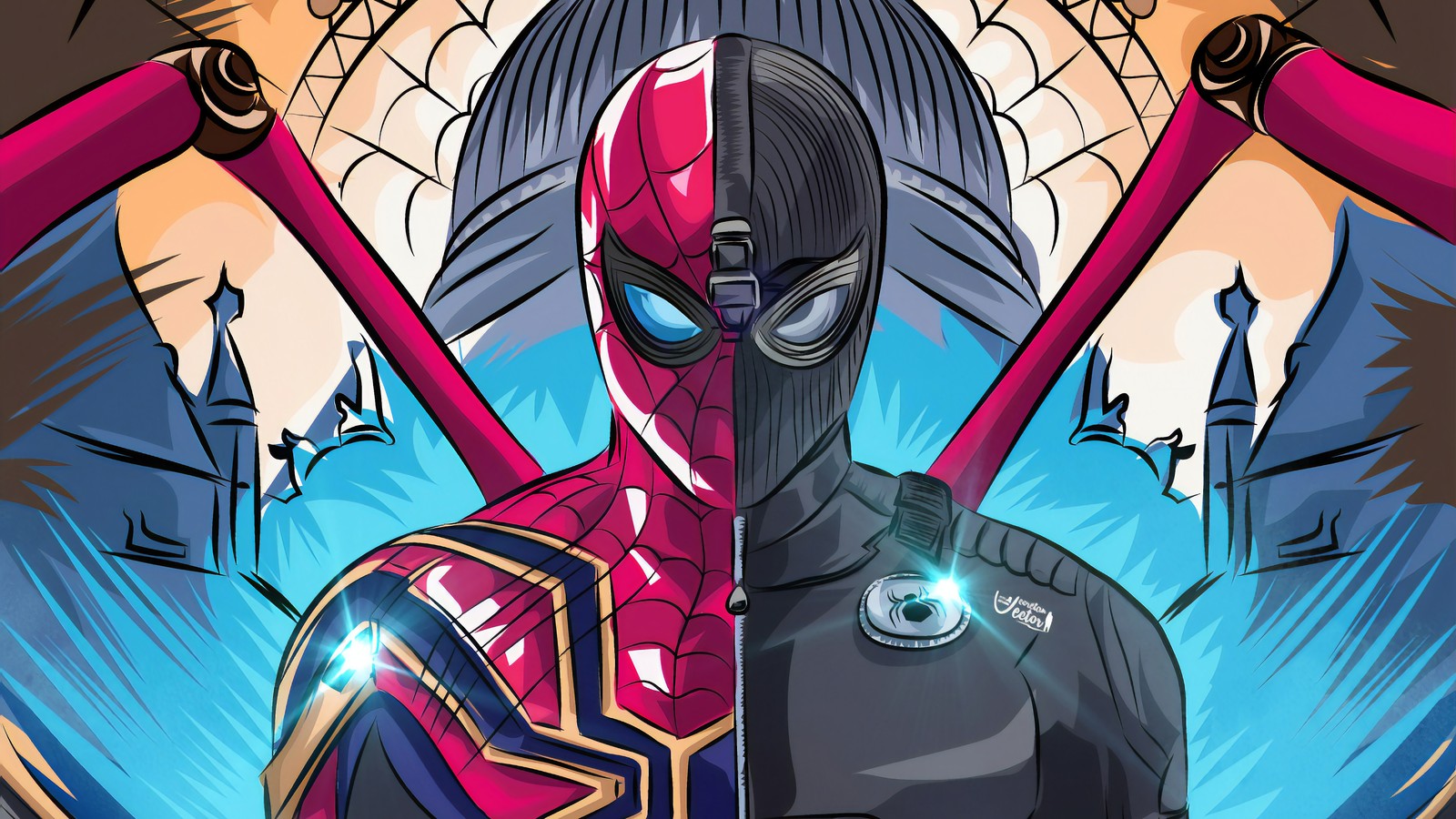 spider man, iron spider, stealth suit, spider man far from home, movie wallpaper