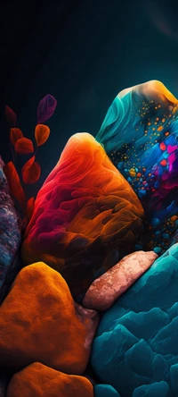 Vibrant Underwater Rocks Illuminated by Electric Colors