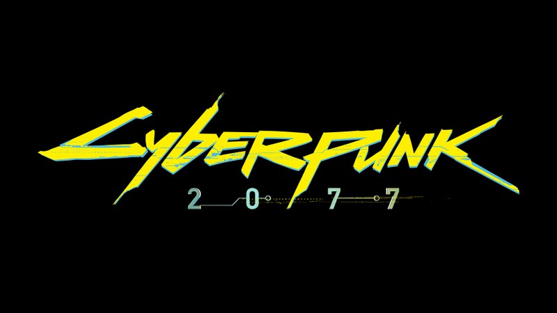 Черный фон с желтым и зеленым логотипом на нем (cyberpunk 2077, видеоигра, логотип)