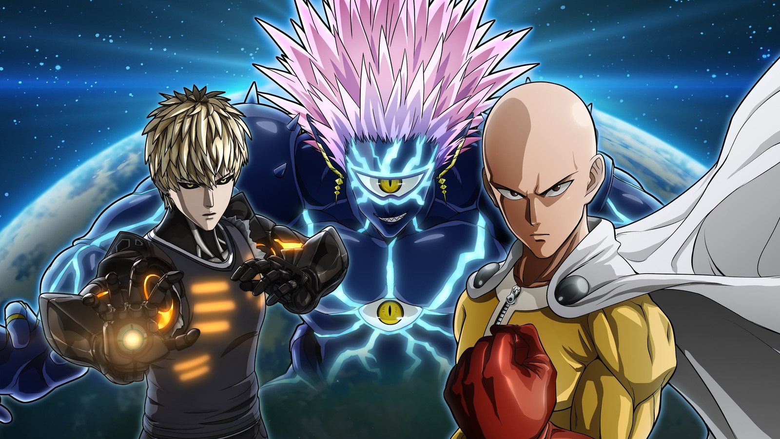 one punch man, game art, saitama, genos, boros wallpaper