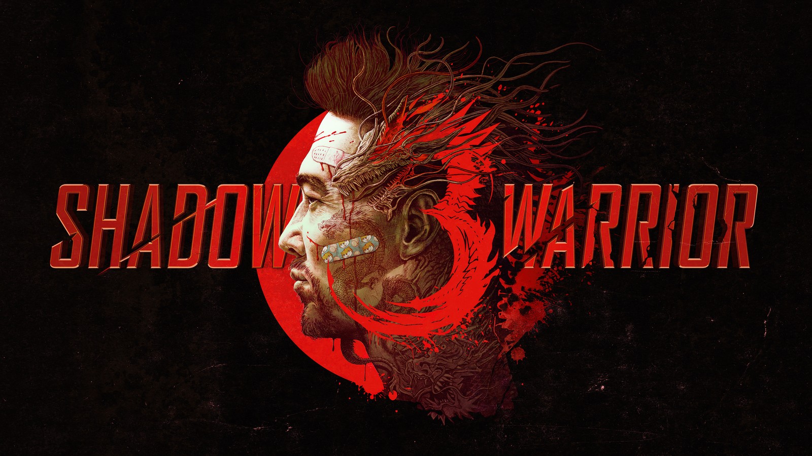 Logotipo de shadow warrior com um círculo vermelho e o rosto de um homem (shadow warrior 3, jogo de vídeo, lo wang)