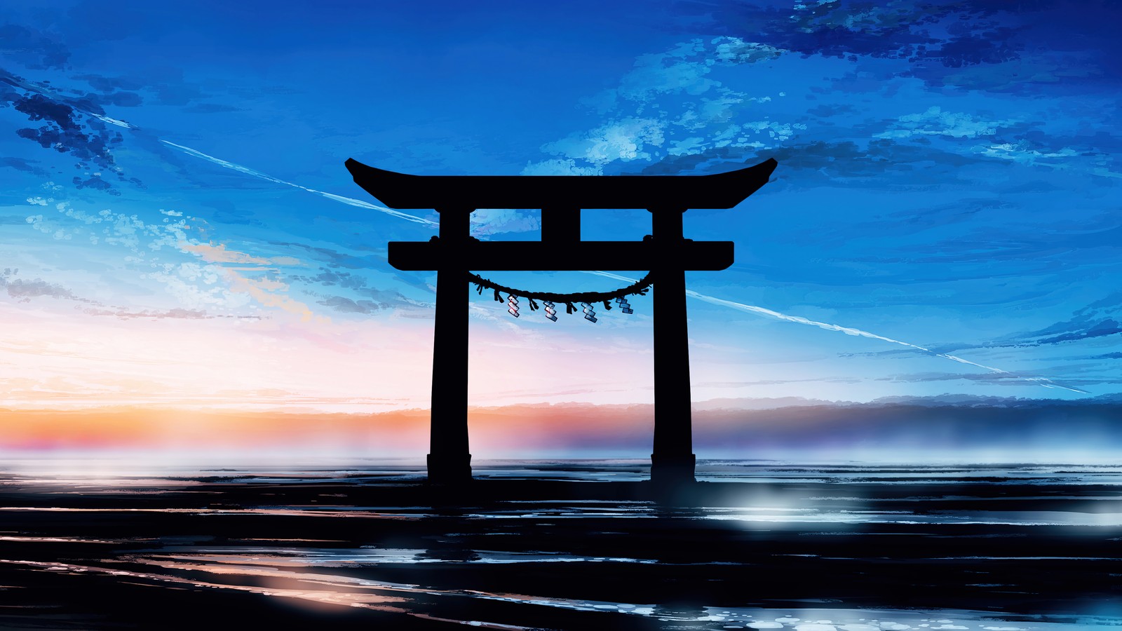 torii, japanese gate, anime, scenery Download Wallpaper