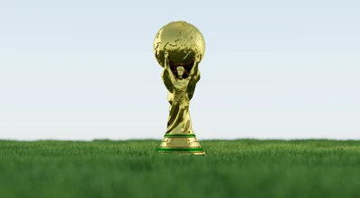 Trofeo de la Copa Mundial de la FIFA 2018 sobre fondo de hierba verde