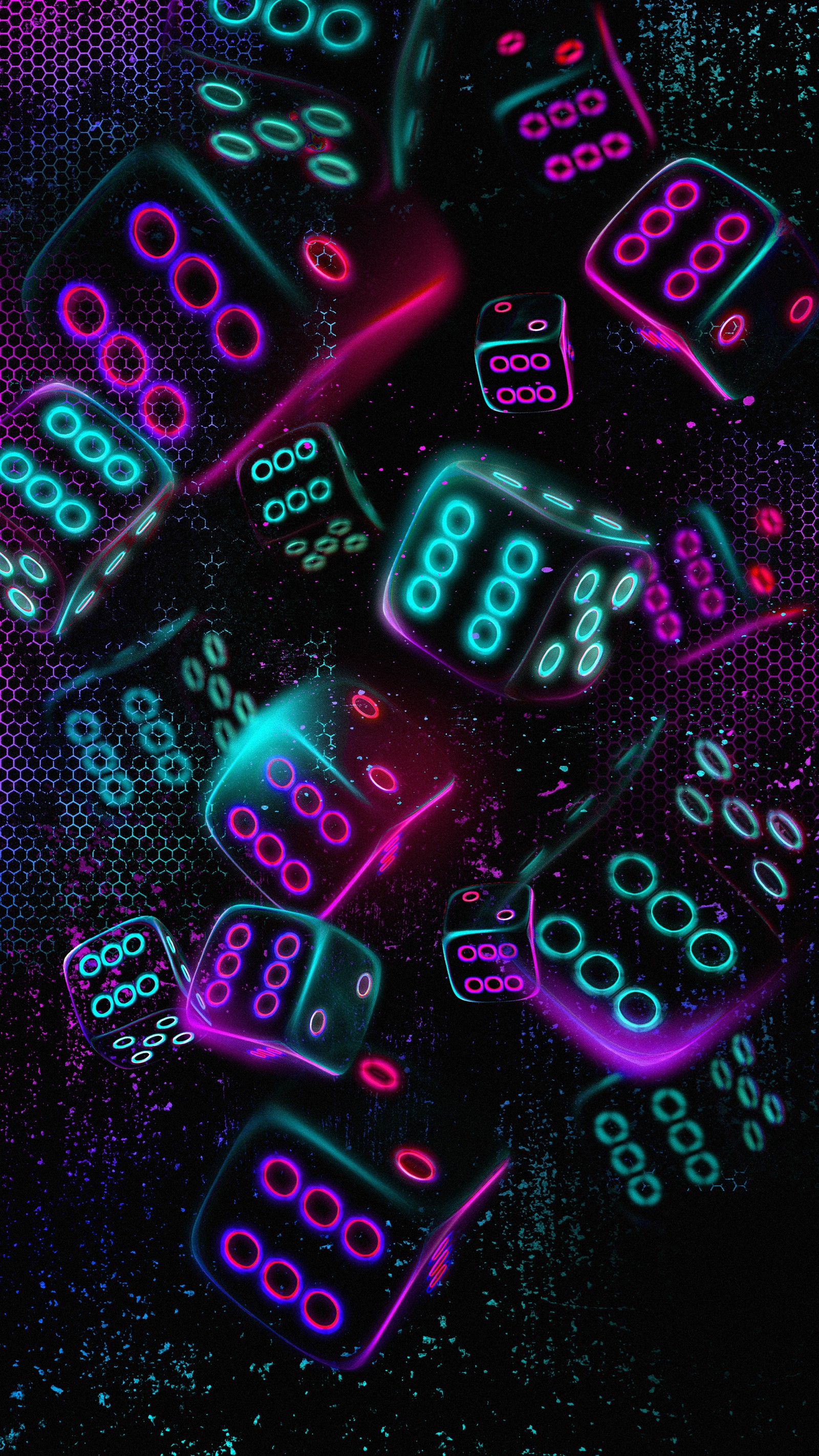 A close up of a bunch of dice on a table (pink, art, magenta, electronic device, technology)