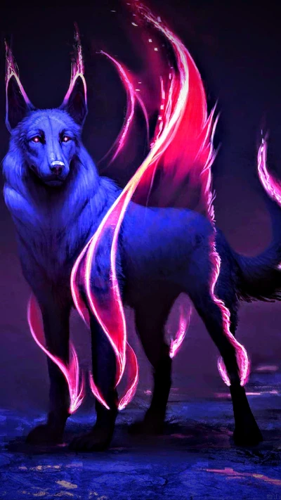 Neonflügelwolf: Eine mystische Fusion von Licht und Natur