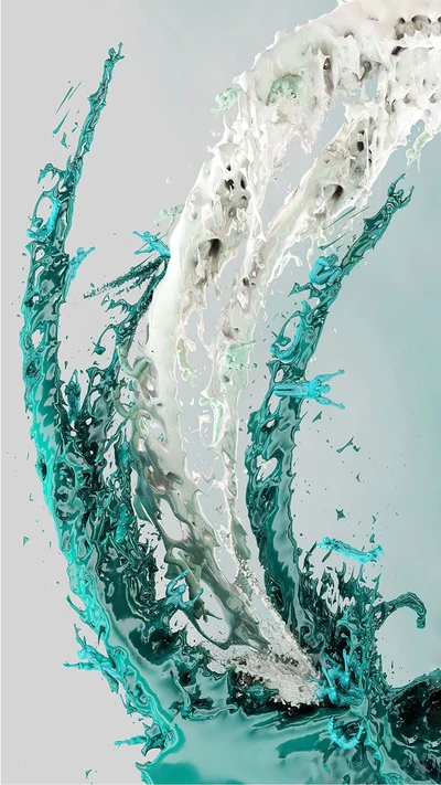 Dynamic Swirl of Teal and White Abstract Waves