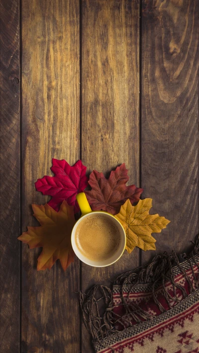 herbst, kaffee, tasse, blätter, morgen