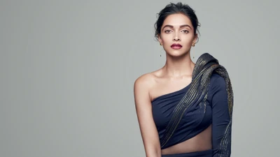 Deepika Padukone em traje elegante azul escuro