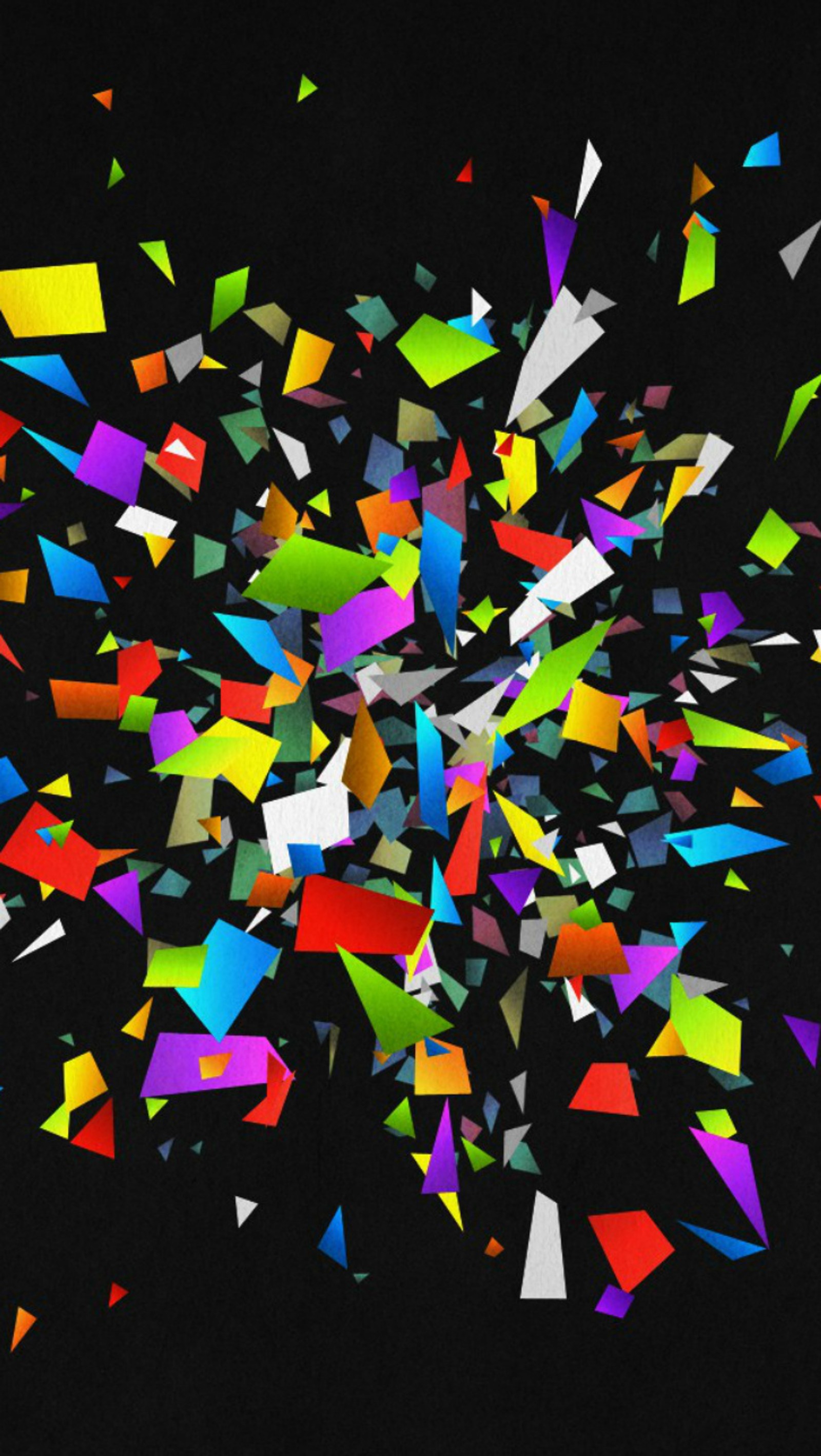 A close up of a bunch of colorful pieces of paper flying in the air (abstract, broken, colors, glass)