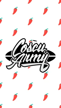 Coscu Army-Logo mit roten Chilischoten auf weißem Hintergrund