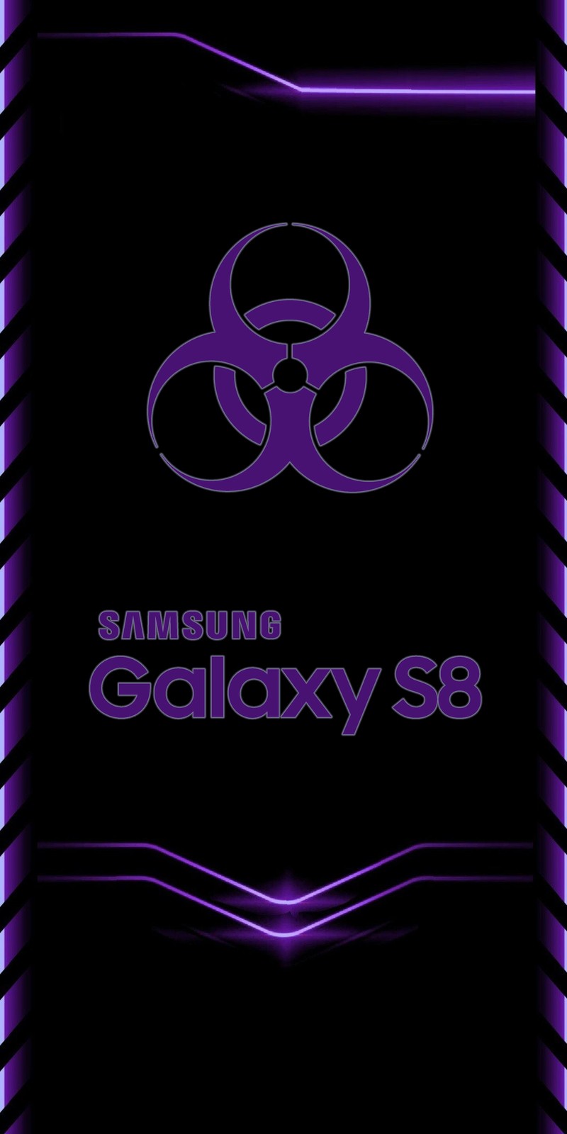 Крупный план фиолетового телефона samsung s8 с логотипом биоопасности (чёрный, смешной)