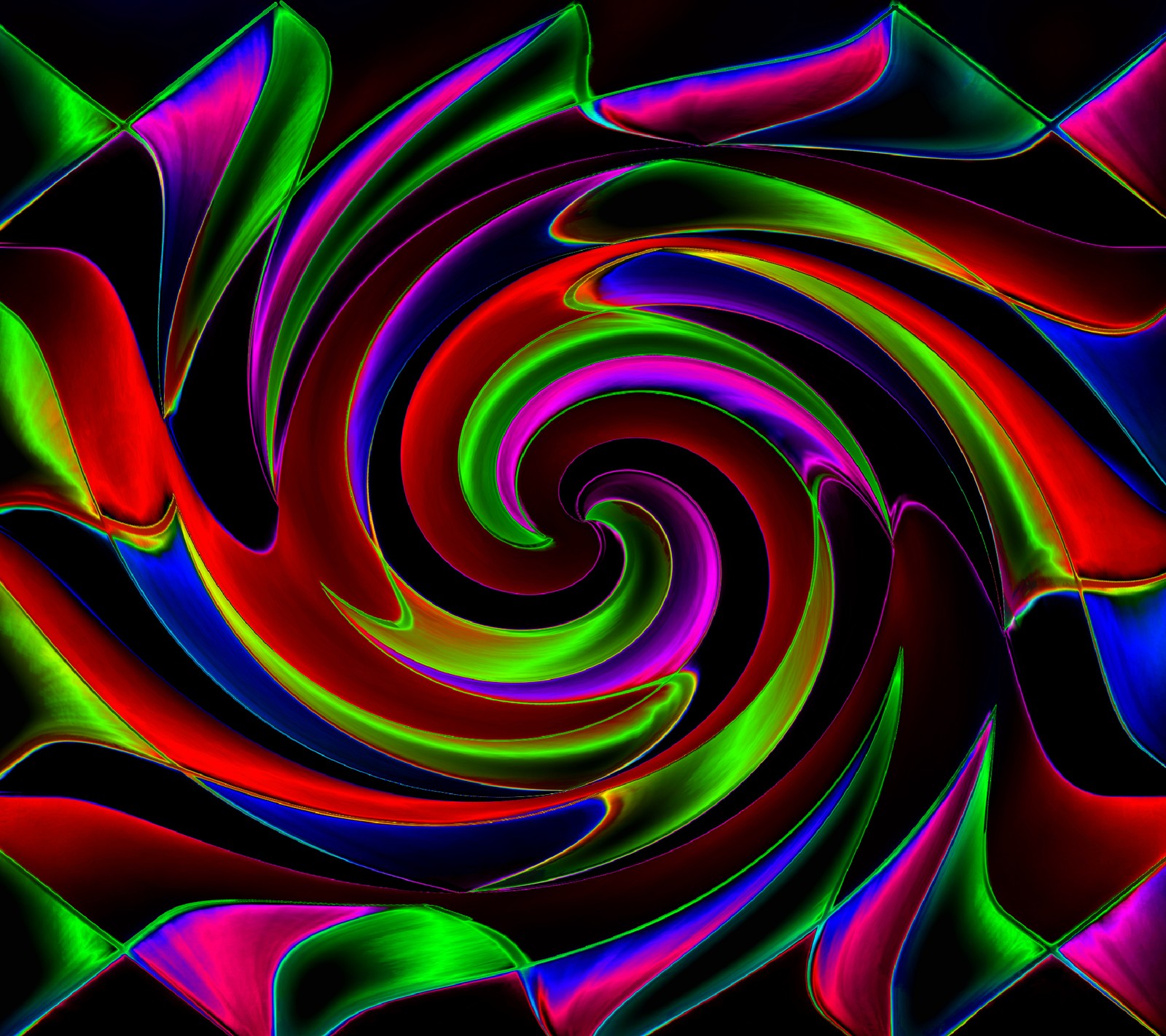 Um redemoinho colorido em um fundo preto (abstrato, flare, girar)