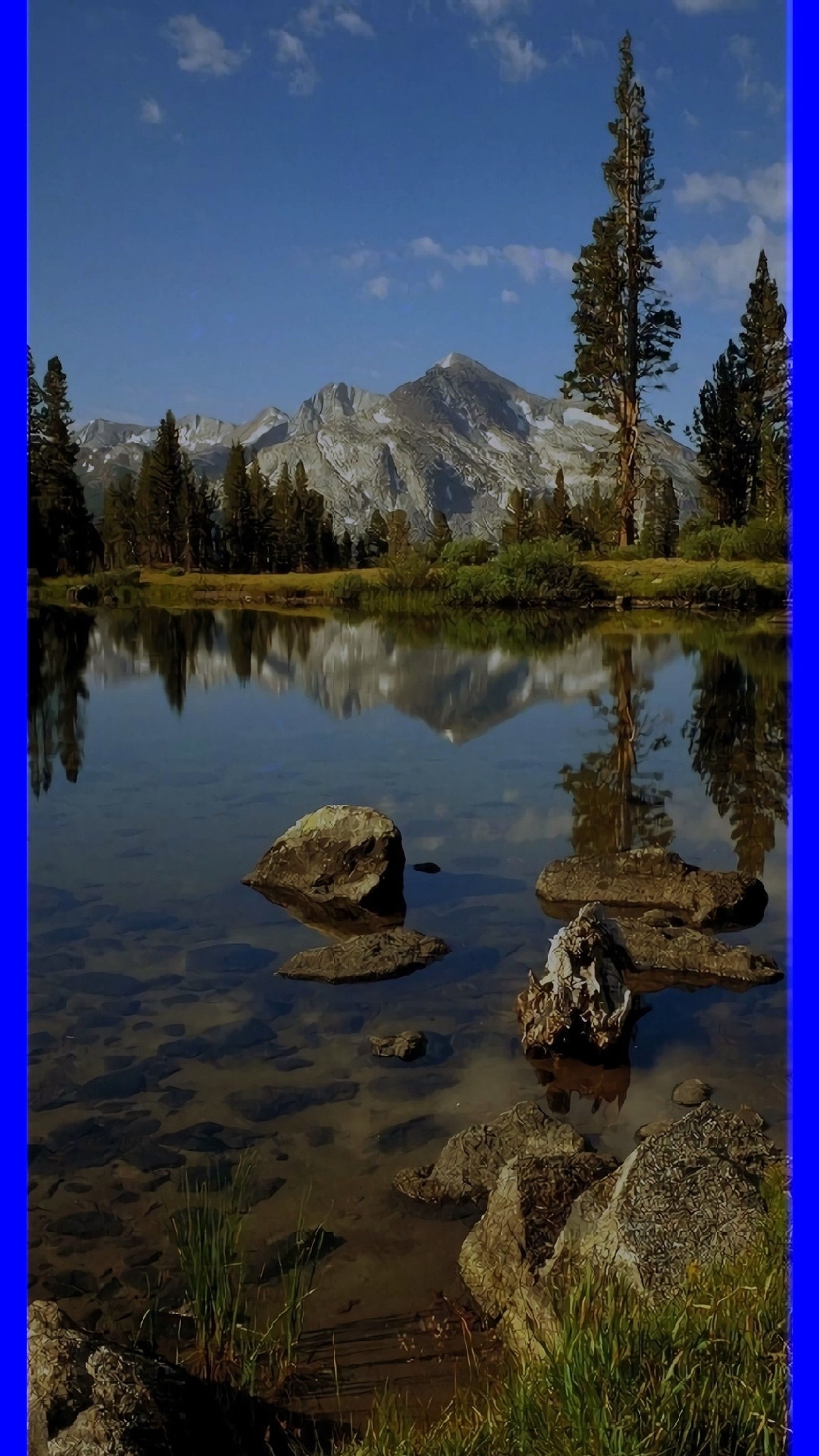 Descargar fondo de pantalla azul, borde, lago, paisaje, montaña