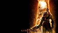 Kratos standing triumphantly in the fiery light, embodying the essence of vengeance and power in "God of War.