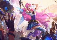 Seraphine celebra en un colorido mundo de fantasía - League of Legends fondo de pantalla 4K